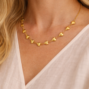 Hearts linked ketting goud