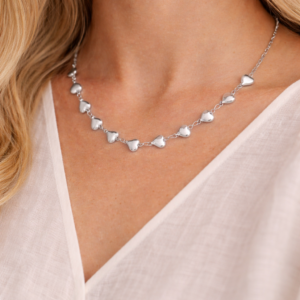 Hearts linked ketting zilver